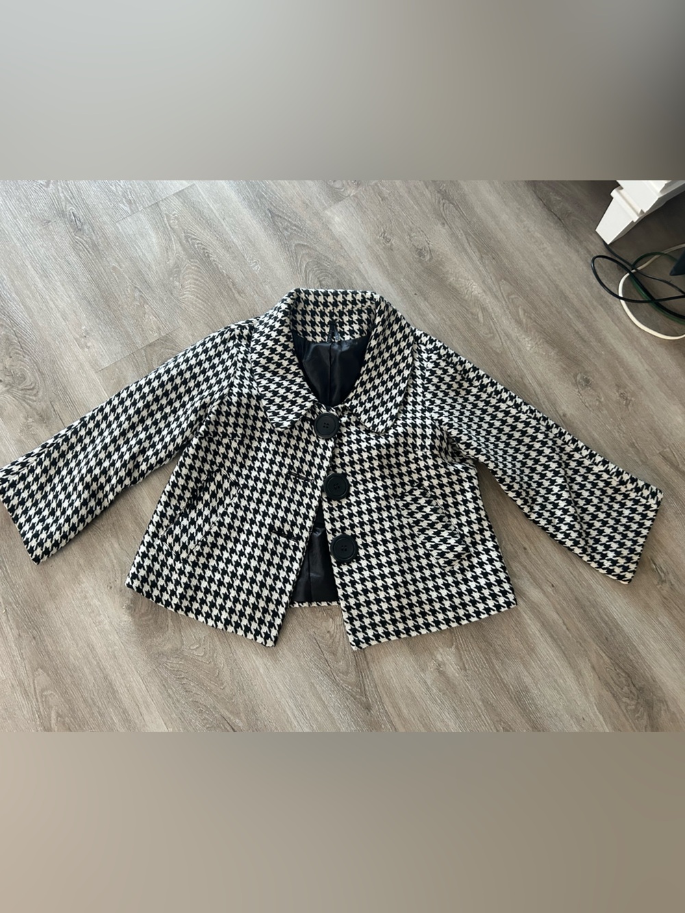 Lapis Black & White Houndstooth Cropped Blazer Jacket mid century feel